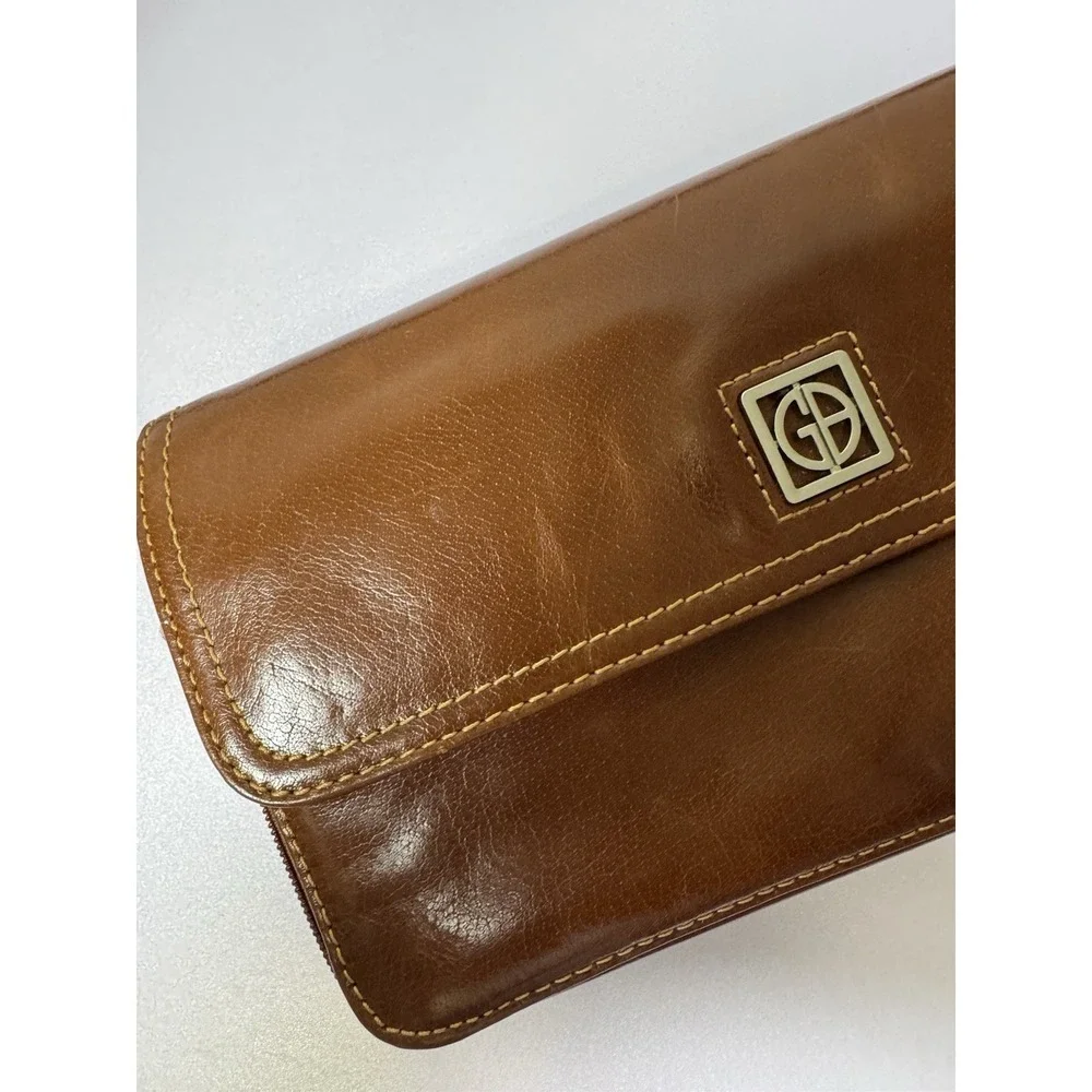 90's GIANI BERNINI‎ Genuine Leather Brown Shoulder Purse/Organizer